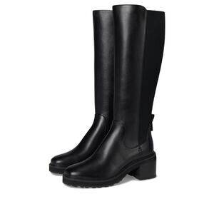 COLE HAAN WOMENS GEMA TALL LUG BOOT, BLACK LEATHER WP, 6-B US